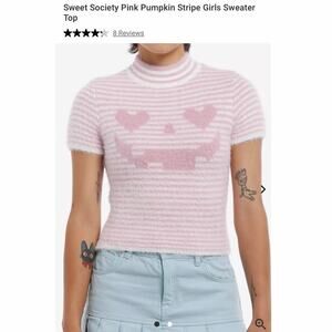 HOT TOPIC Secret Society Pink Pumpkin Striped Women's Sweater Size Small